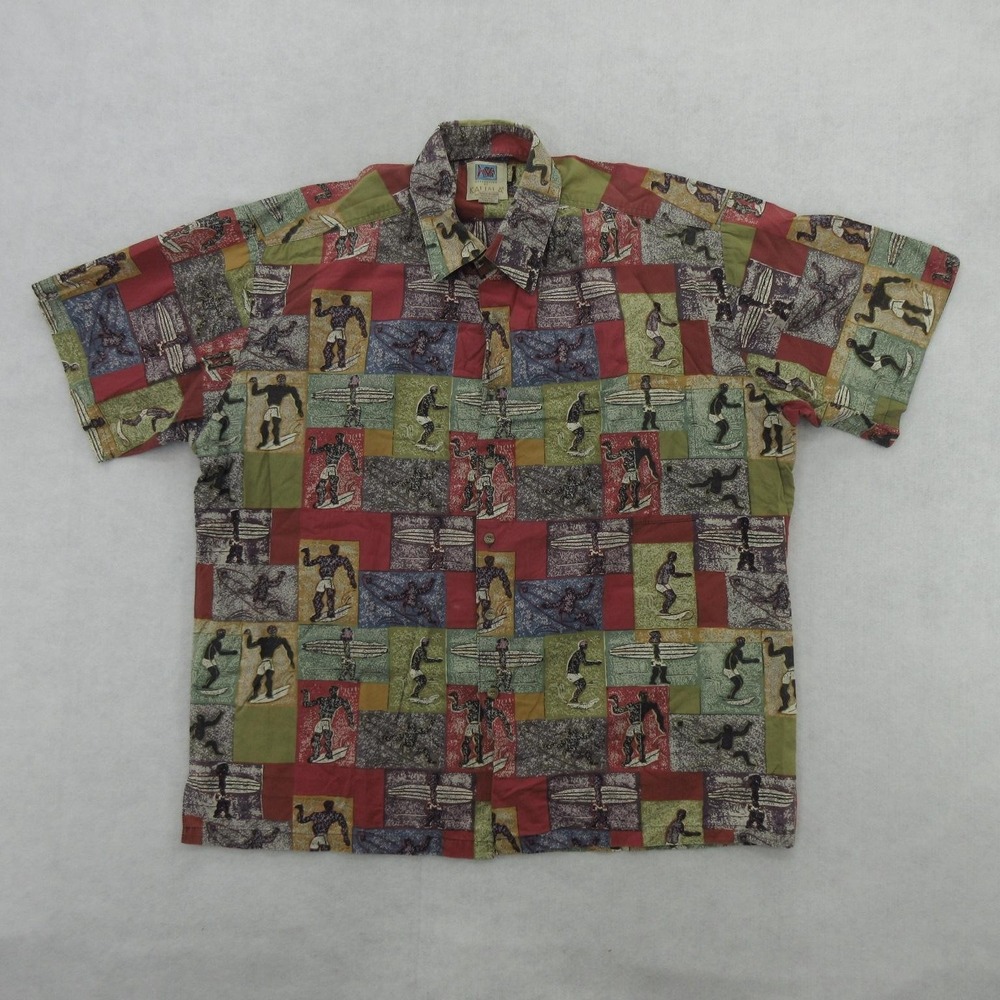 Kahala Hawaiian Shirt Mens XL Multicolor Surf Print Button Up Cotton Aloha